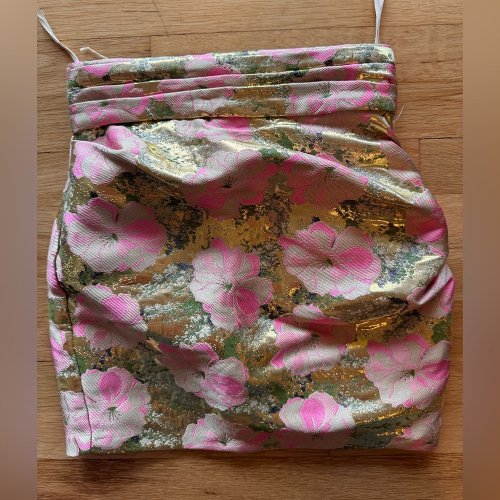 bec + bridge Meet Me at the Disco Gold and Pink Floral Mini Skirt